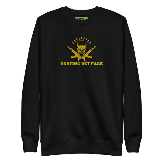 Warrior AF: Resting Vet Face Unisex Premium Sweatshirt (Gold Edition)