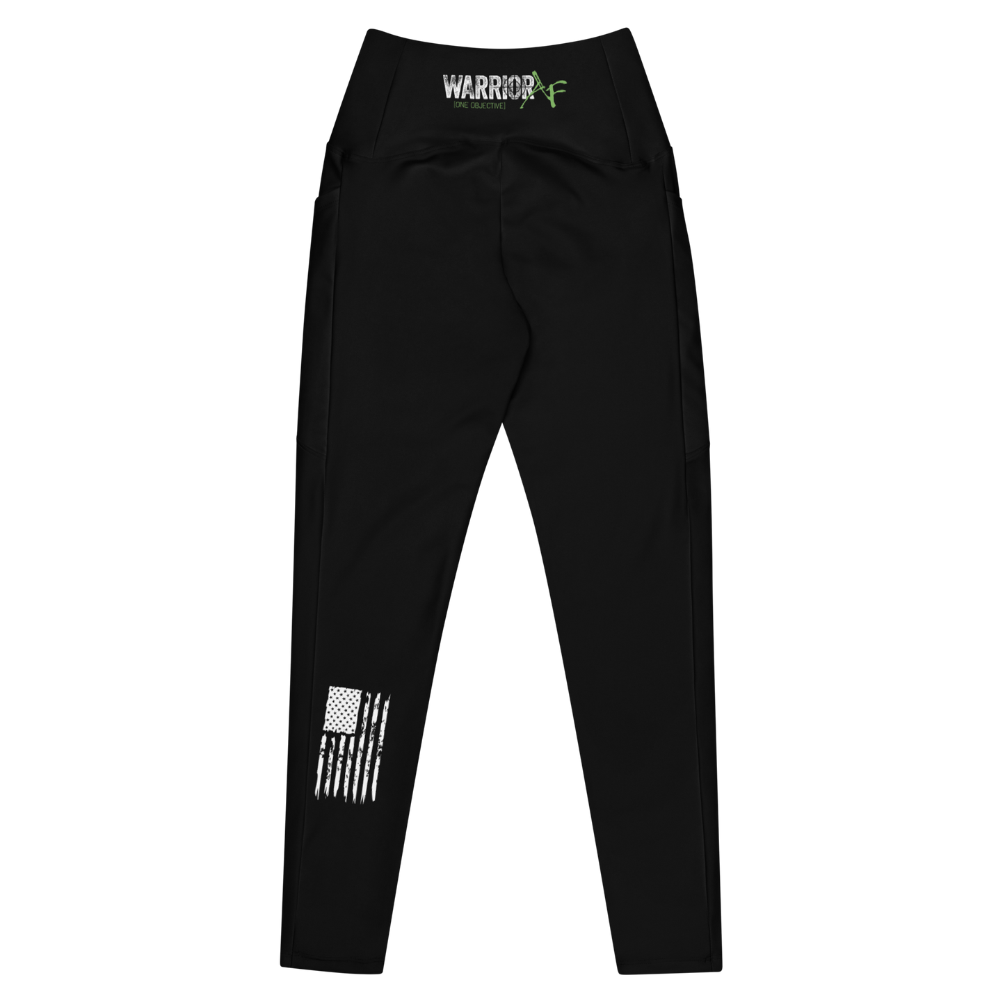 Warrior AF: Women Warrior's Collection Black Leggings With Pockets (Subdued American Flag)