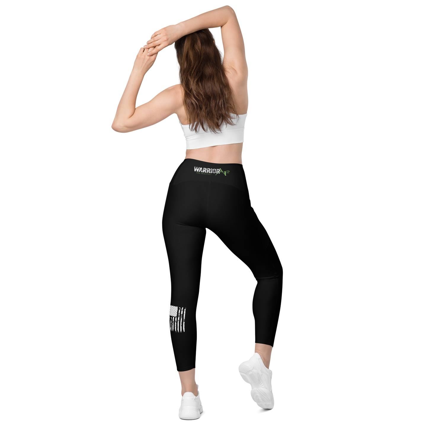 Warrior AF: Women Warrior's Collection Black Leggings With Pockets (Subdued American Flag)
